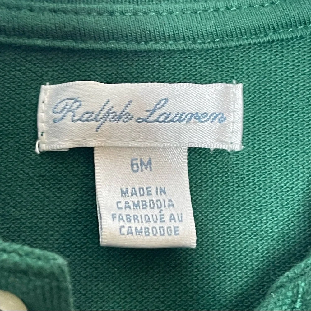 Ralph Lauren Green Long Sleeve Polo Shirt Size 6 Months